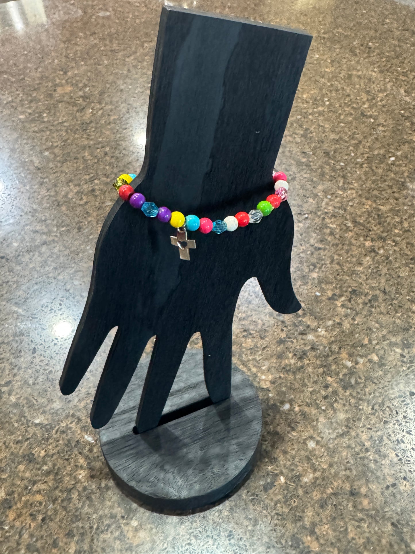 Christian Cross Lava & Tibetan Bead Stretch Bracelet Gift (1 each)