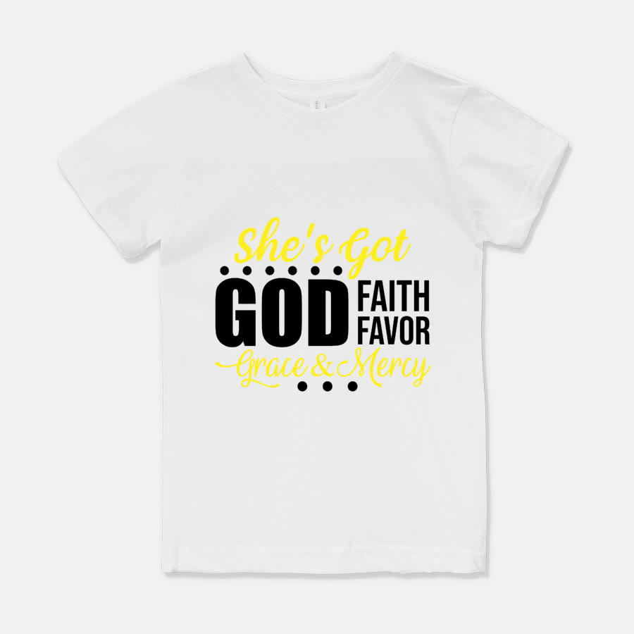 She's Got God Faith Favor Grace & Mercy | Youth Tee