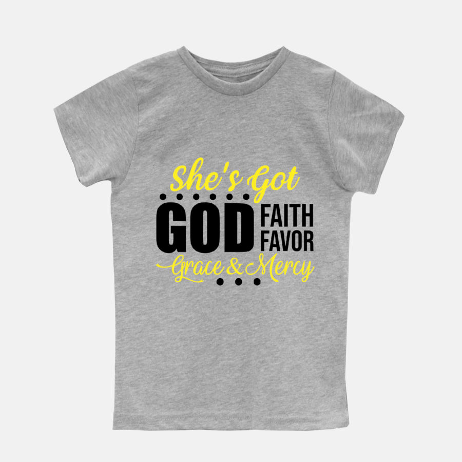 She's Got God Faith Favor Grace & Mercy | Youth Tee