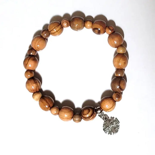 Olive Wood Bead Bracelet with Jerusalem Cross