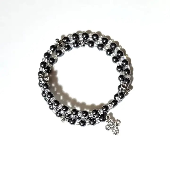 Hematite Bead Wrap Bracelet with Cross Charm