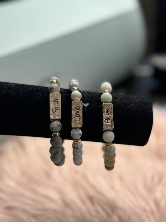 Faith | Hope | Love |  Stone Bracelets | 1 Each