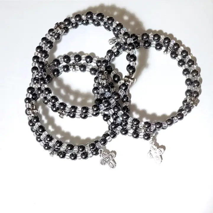 Hematite Bead Wrap Bracelet with Cross Charm