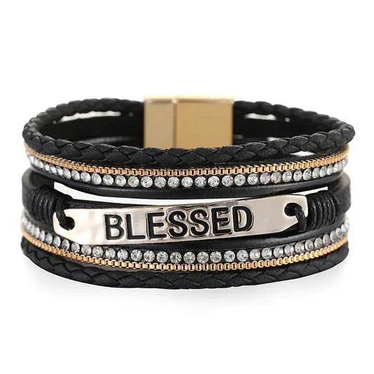 Blessed Multi-Layer Leather Bracelet Magnetic Buckle Bangle