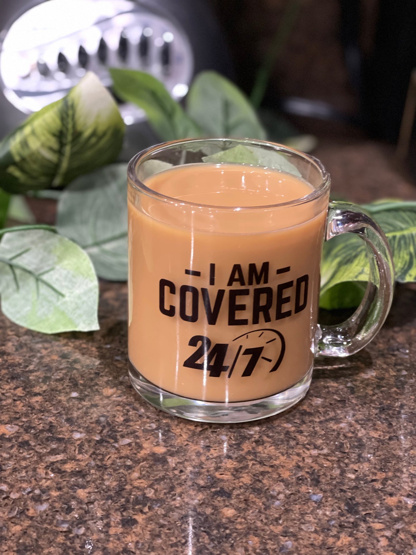 I Am Covered 24/7 Clear Glass Mug