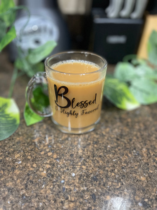 Blessed & Highly Favored Clear Glass Mug | 10oz