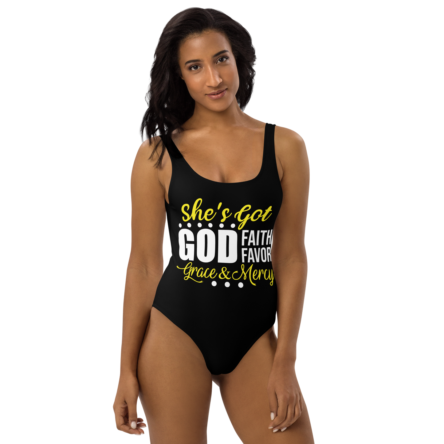 She's Got God | Faith | Favor | Grace & Mercy | One-Piece Swimsuit